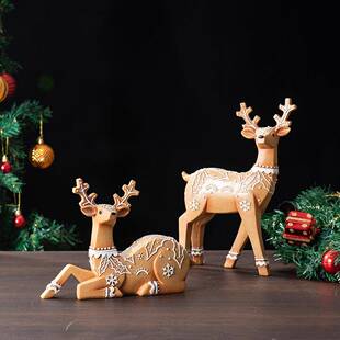 新品麋鹿圣诞驯鹿圣诞装饰品摆件家居橱窗桌面树脂工艺品摆件