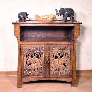 泰国大象浮雕柚木柜玄关柜东南亚风格 饰收纳柜 复古实木家具装