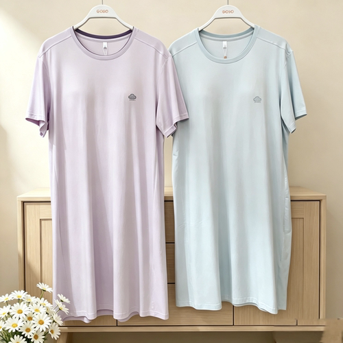 【冰爽棉】香蜜闺秀女士家居服简约套头长款睡裙单件裙带杯垫夏凉