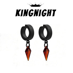 夜王 | S925银无耳洞红色耳夹耳环男士风筝石菱形耳坠暗黑哥特风