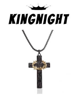 夜王 | S925银荆棘十字架项链黑金中性高街小众毛衣链送生日礼物