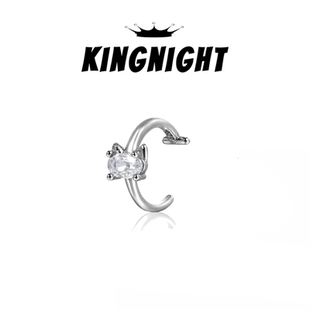 夜王 S925纯银猫咪唇夹锆石纯银不掉色免打孔唇钉小众设计辣妹