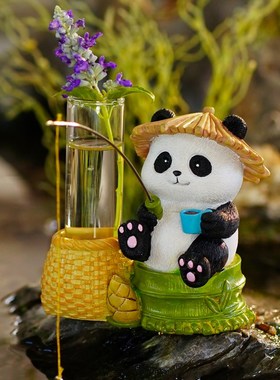 鱼缸水族箱造景熊猫钓鱼翁庭院流水鱼池K假山乌龟缸微景观装饰摆