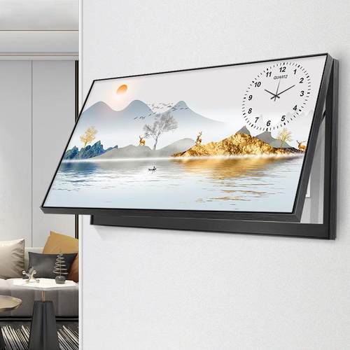 电表箱装饰画大尺寸免打孔带钟表配电箱遮挡电源开关电闸时钟挂画