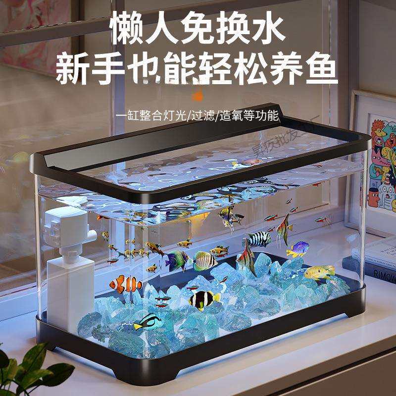 鱼缸水族箱客厅桌面阳台透明家用中小型造景生态懒人塑料金