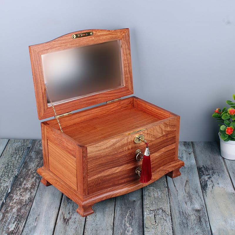 缅甸花梨首饰盒素面珠宝箱 木雕家具摆件 结婚嫁妆多功能首饰盒