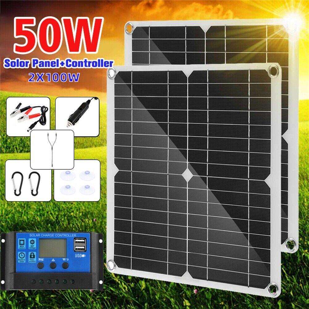 50W 单晶太阳能电池板 10A-100A电池充电器套件 家用房车营地 12W