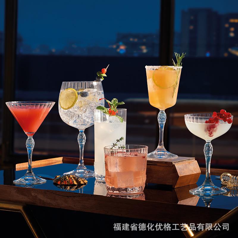 进口竖纹水晶玻璃高脚香槟杯威士忌杯调酒专用杯马提尼鸡尾酒杯子