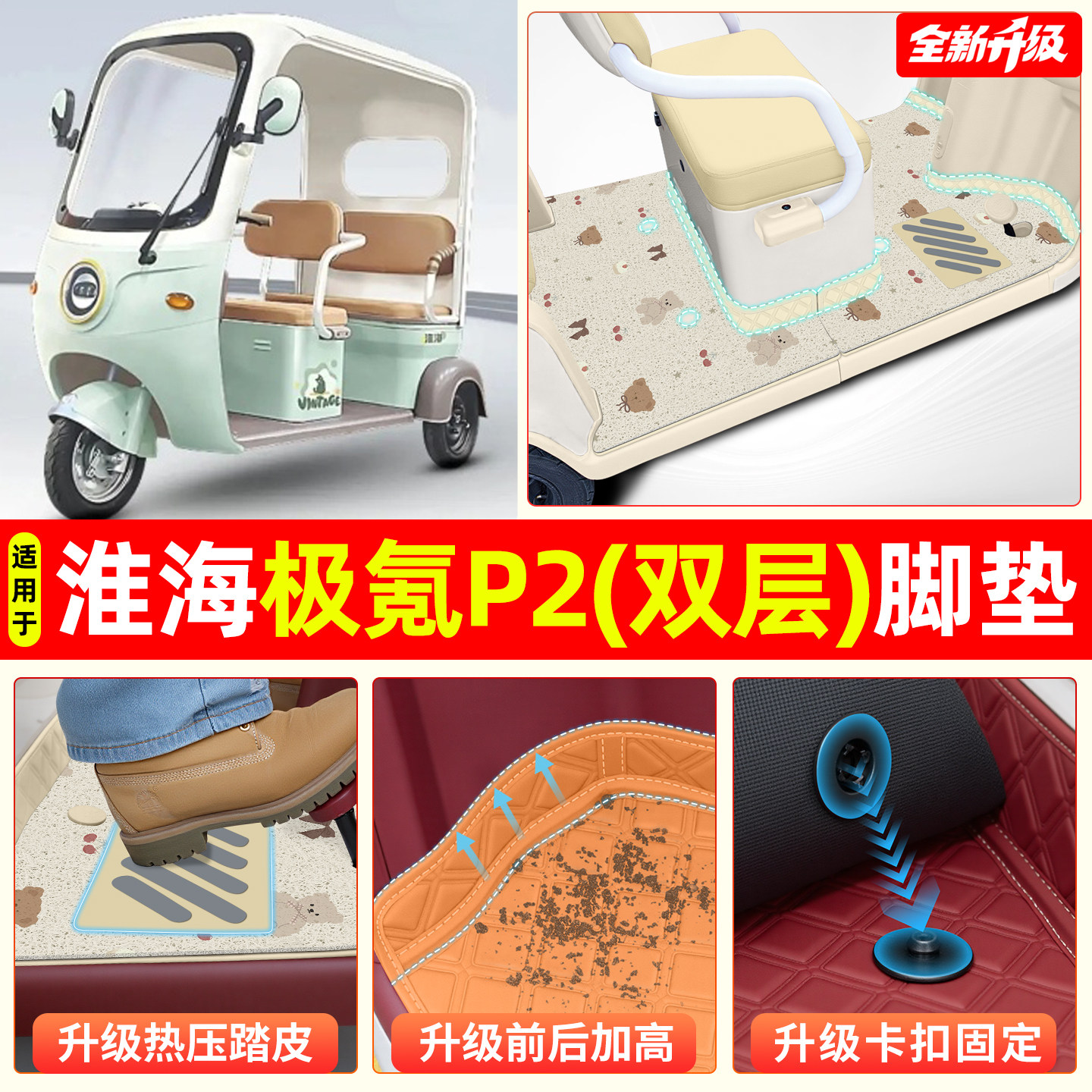 适用淮海极氪P2电动三轮车脚垫脚踩脚踏垫专用装饰用品改造小配件,电动车/配件/交通工具,电动车脚垫,淘宝优惠券,粉丝福利购,淘宝优惠卷