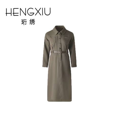 【金金宠粉】“收腰女神裙”单排扣高腰显瘦中长款长袖连衣裙X777