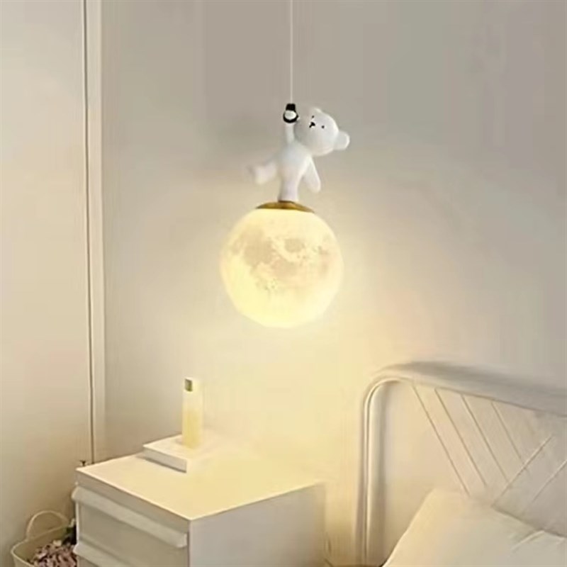 卧室床头月球小吊灯现代简约创z意熊猫玩偶儿童房间奶油风餐厅灯