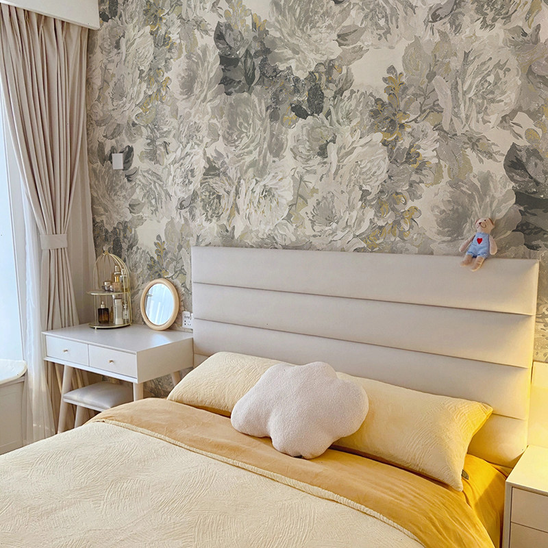 英式轻奢田园个性定制无缝墙w布壁画法式复古作旧玫瑰花背景墙壁