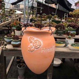 红陶铁链吊盆垂吊悬挂花草多肉绿植吊兰陶瓷花器透气陶土花盆有孔