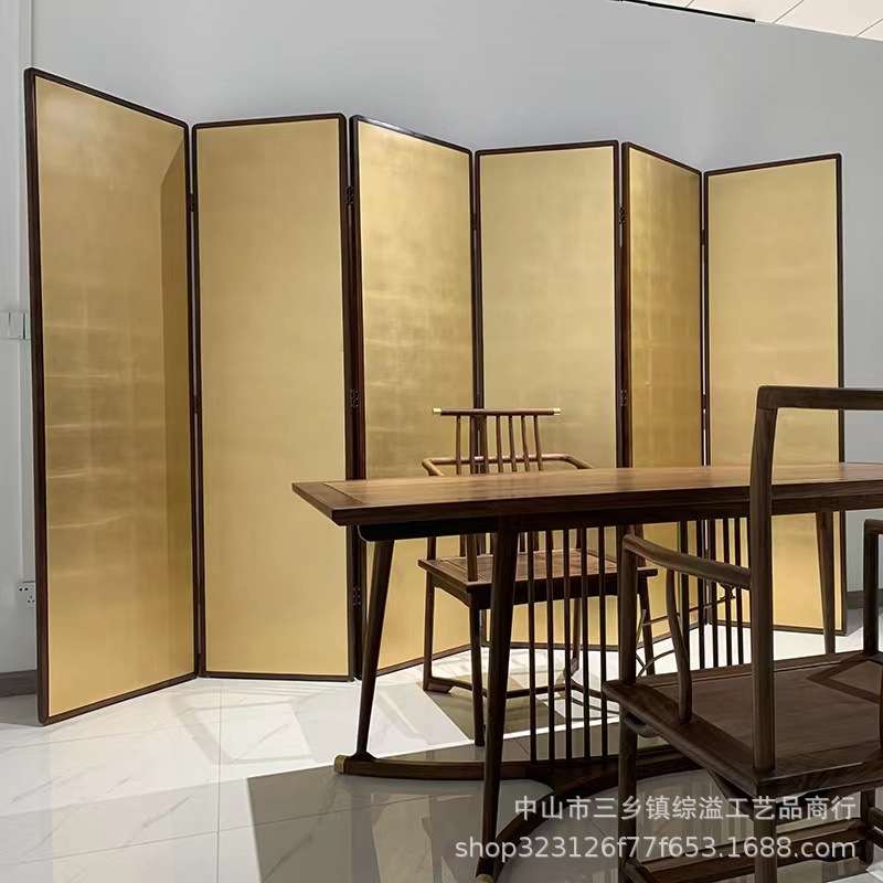 净金箔屏风客厅会议厅茶室素雅实木隔断遮挡中式简约移动折叠屏风
