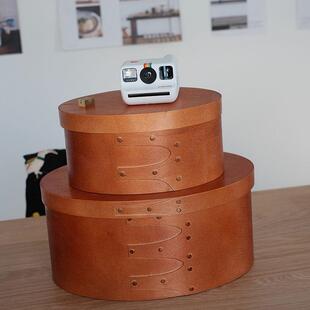 复古铆钉木制夏克盒北欧居家纸巾盒小众简约日式椭圆收纳盒抽纸盒