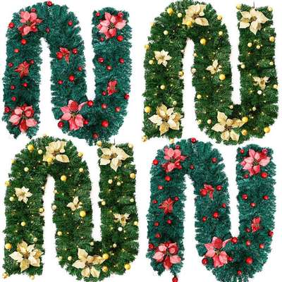 25*270CM圣诞节带灯LED发光金色红色藤条室内室外家居装饰圣诞花