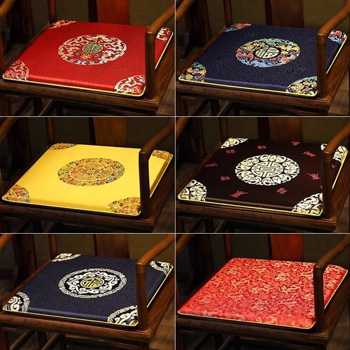 中式刺绣坐垫红木椅子圈椅实木茶桌椅G抱枕座垫亚麻加厚椅垫新中