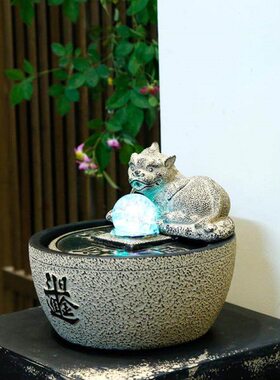 循环水景茶室开业礼品办公室前台高档桌面日进斗金流水生财摆件