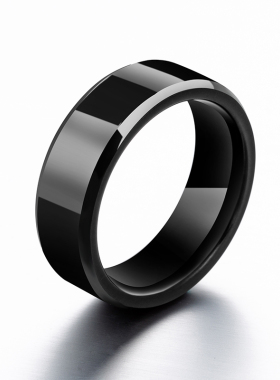 戒指男潮人钨金钢欧美简约复古学生个性刻字O单身食指男生黑色指