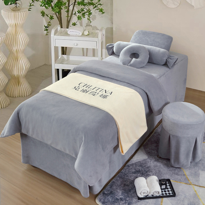 高档牛奶绒美容院床罩四件套加厚珊瑚绒保暖防滑按摩理.疗床单冬