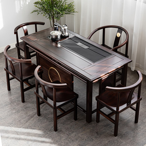 新中式功夫茶桌简约现代家用实木茶桌椅L组合客厅禅意小茶台原木