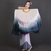 双面水墨色古典古风长秧歌扇 舞蹈扇广场舞州跳舞扇子 加长胶扇绸