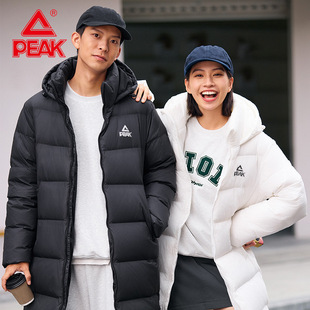 匹克羽绒服长款男户外加绒连帽保暖加厚鸭绒外套女运动服官方正品
