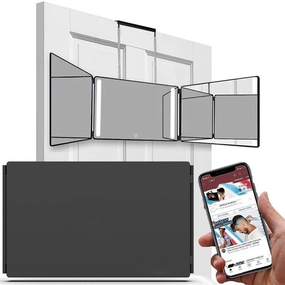 三面镜自助理发后视悬挂伸缩剪发理发镜子大号折叠梳妆LED化妆镜