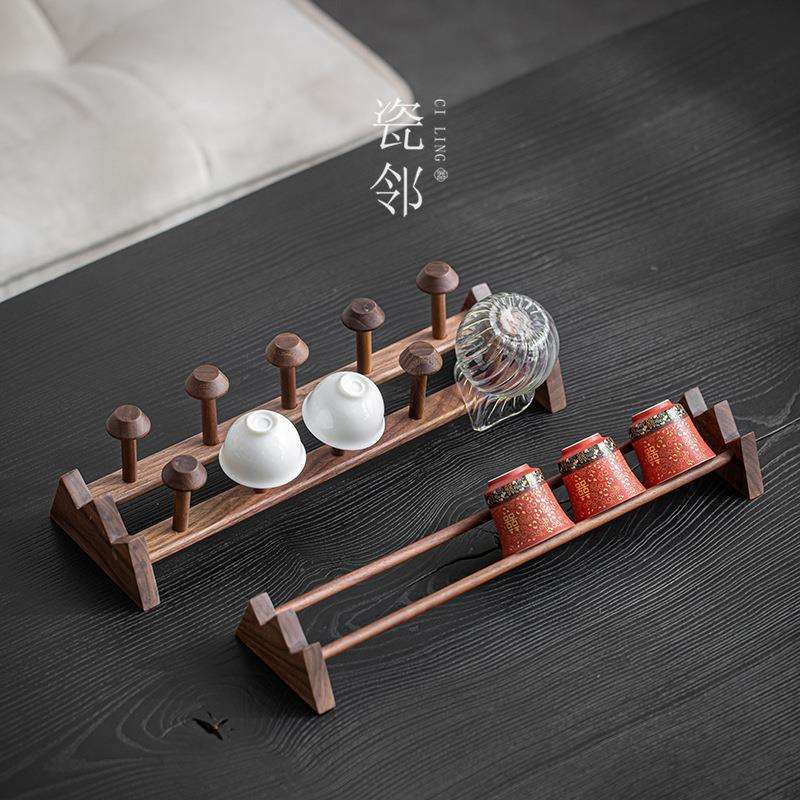 瓷邻茶杯收纳架架子晾杯架茶具沥水置物架实木竹制茶道配件茶杯架