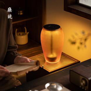 厅说 月下琉璃灯茶具配件暖光氛围灯中式禅意茶道琉璃摆件装饰灯