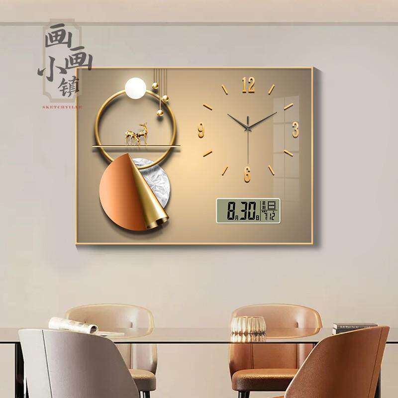 现代轻奢电表箱装饰画免打孔带钟表电闸总开关遮挡挂画电子钟壁画