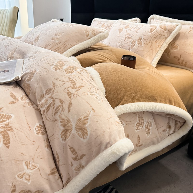 雕花牛奶绒四件套加绒冬季被套高级感E珊瑚绒2025新款床单床上用