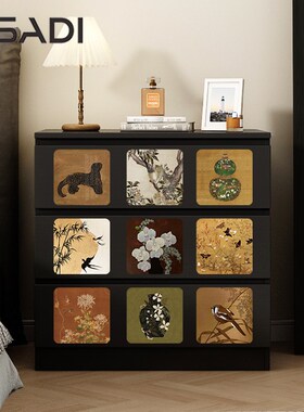 中古风黑色斗柜储物抽屉柜卧室阳台床F头柜收纳柜家用边柜柜客厅