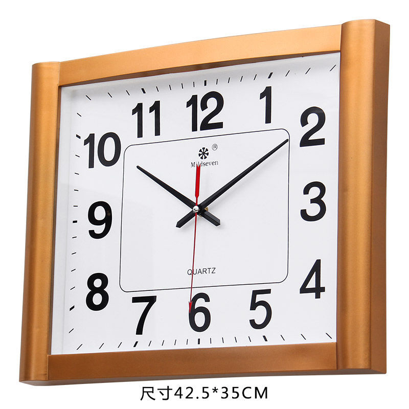 仿红木色16英寸长方形钟表静音挂钟客厅钟M表办公静音时钟大挂表