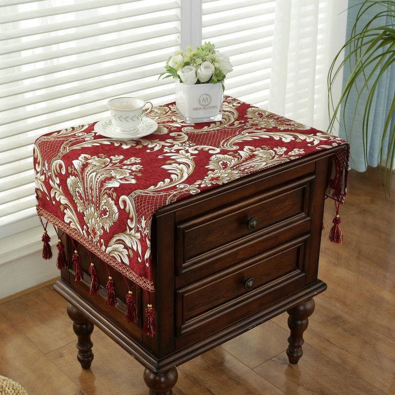 新中式床头柜盖布布艺p轻奢高级感卧室梳妆台长方形防尘罩遮灰布