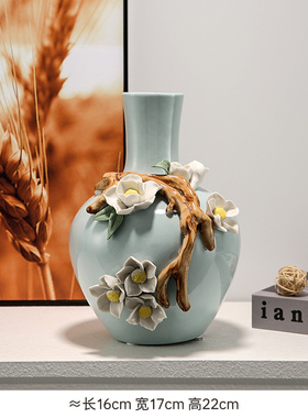 新中式陶瓷手工花瓶摆件玄关客厅电D视柜插花小瓷瓶轻奢高档装饰
