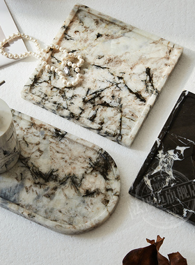 大理石轻奢首饰香薰托盘摆件酒y店卫生间浴室洗手台洗漱用品置物