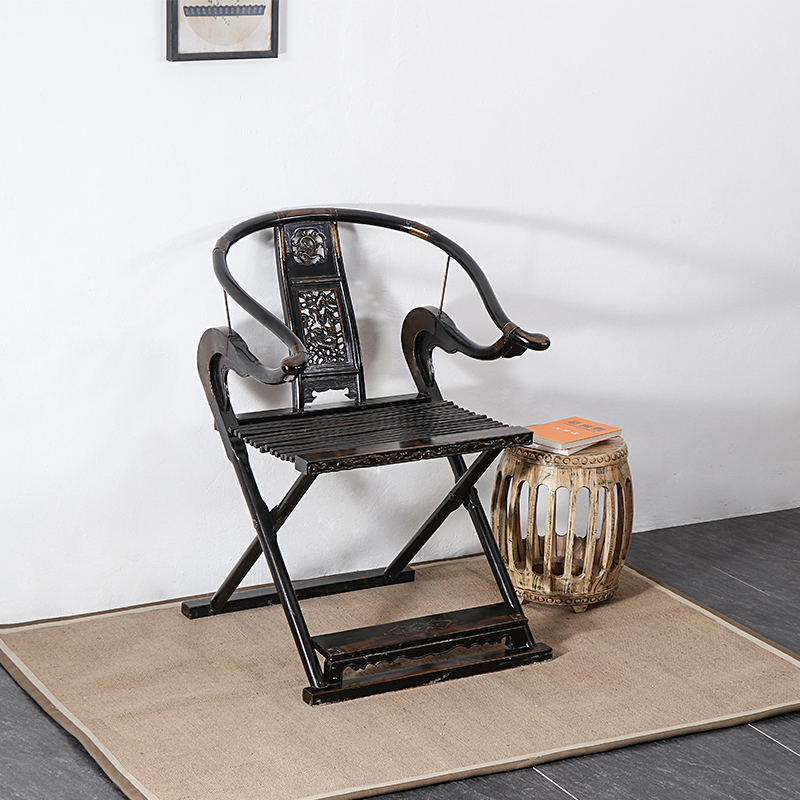 中式老榆木交g椅明清复古做旧太师椅明式头把交椅折叠雕花实木围