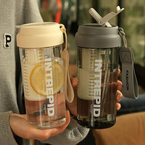 吸管水杯泡茶便携新m款男生简约夏季随手杯学生防摔耐高温塑料杯