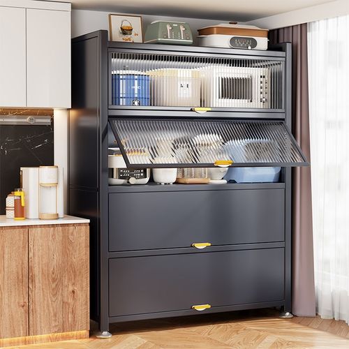 钢制厨房置物架落地多层收纳柜y子微波炉家用带门多功能橱柜储物