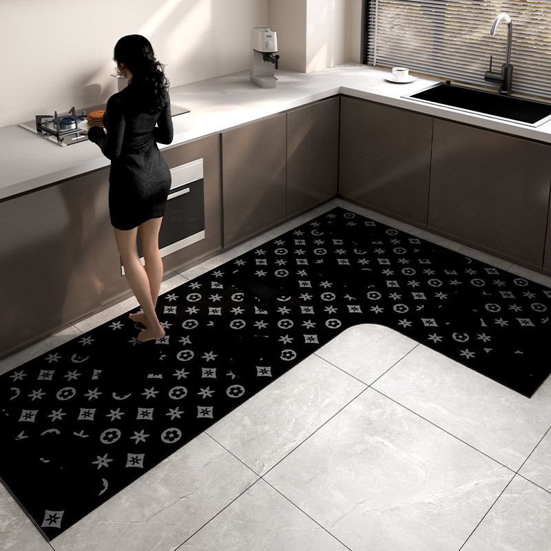 L形轻奢高级感厨房地垫吸u水防滑防油可擦免洗耐脏好打理全铺家用