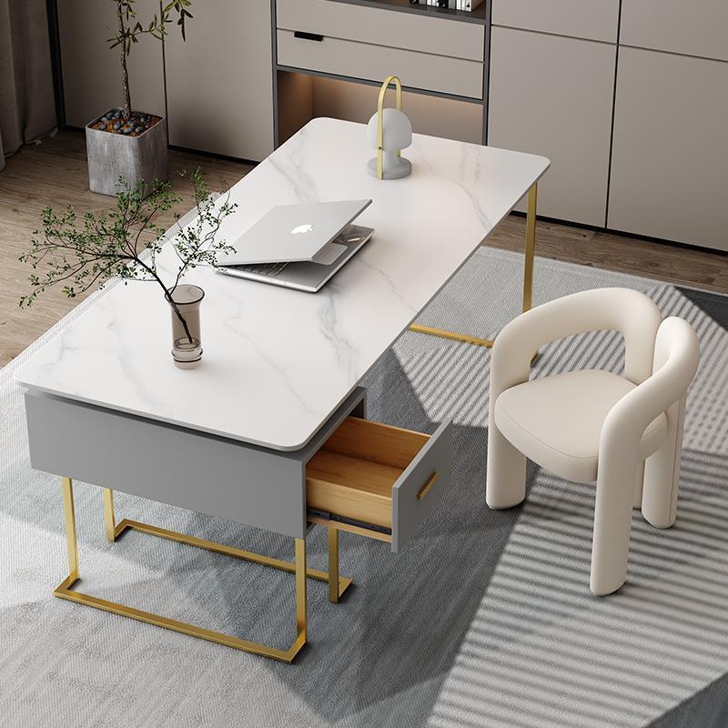轻奢高端感岩板书桌椅书房单人桌家用卧室新款设计师办公桌电脑桌