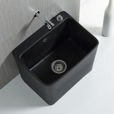 黑色陶瓷洗拖把池地盆长方形阳台卫生间拖布池家用墩布池拖把槽池