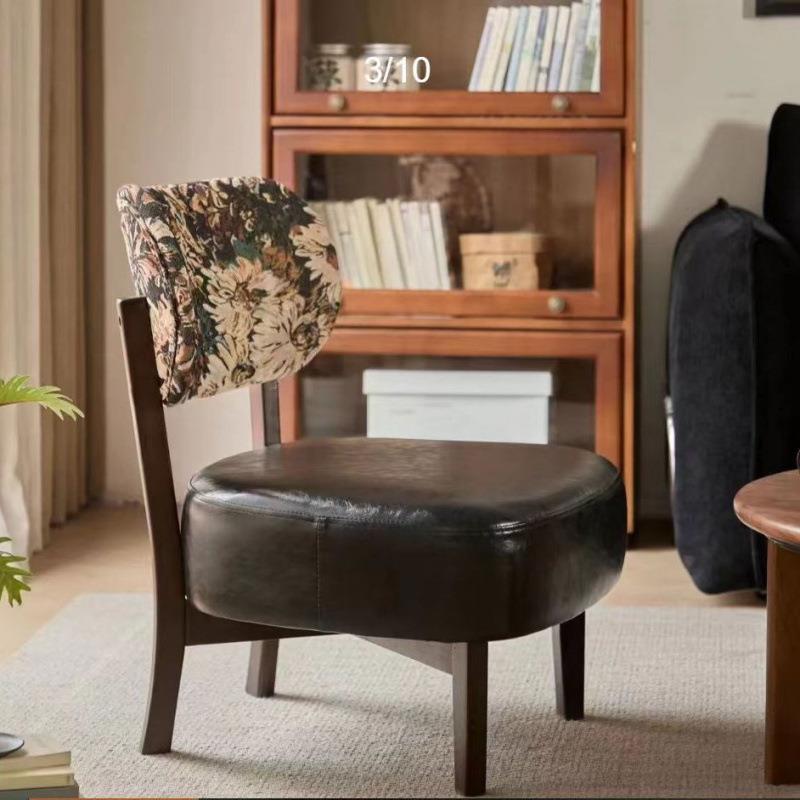 沙发椅复古风懒人沙发可旋转客厅高级单人沙发椅实木靠背椅子家用