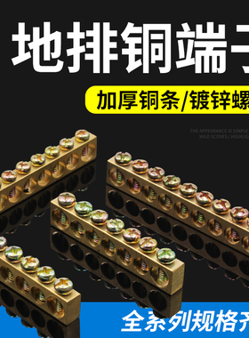接线端子排零线排 零地排五位 十 铜排接地 接线排 大电流5孔