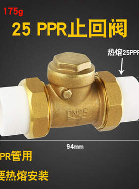 双热熔活接单向卧式逆止PPR黄铜止回阀自来水管4分6分1寸20 25 32