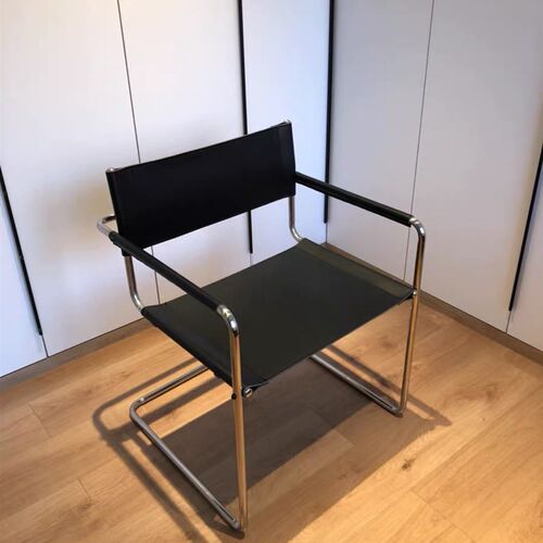 DPstudio包豪斯中古扶手先生椅不锈钢马鞍皮餐椅现代简约民宿椅子