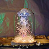 礼物浪漫麓天「少女心摆件蓝原创人生日水母玻璃罩伊小夜灯紫」百