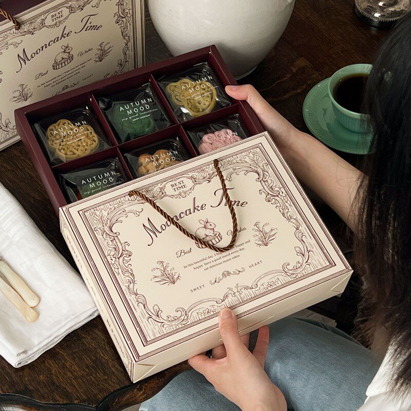 2024新款e中秋节礼盒月饼包装盒6粒流心冰皮蛋黄酥盒子空定制logo