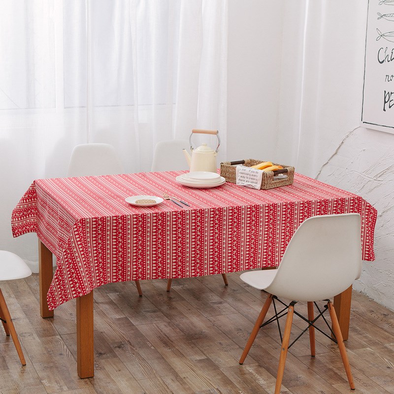圣诞树布艺棉麻餐厅桌布家用方形北欧H电视柜茶几台布小清新盖巾